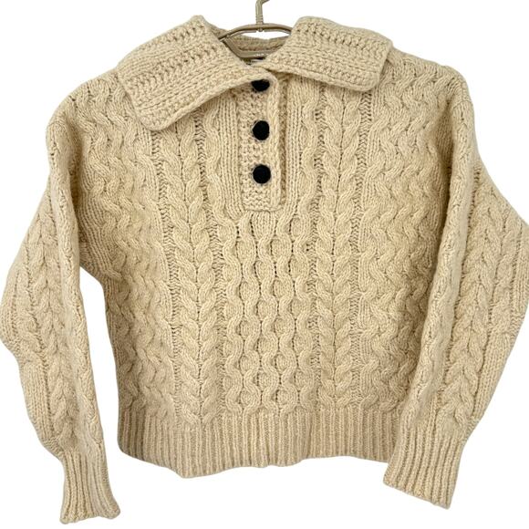Anthropologie Fisherman Chunky Cable Knit Sweater Collar Buttons Size Small NWT - Picture 2 of 8